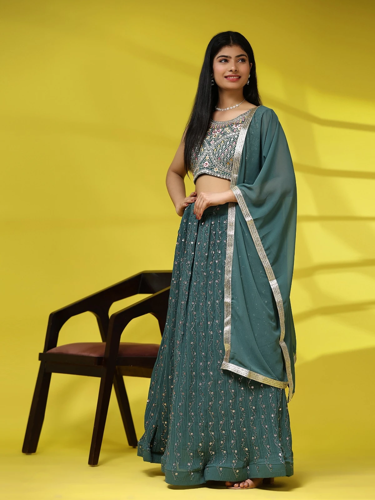 Amoha Design No C1014 Imported Georgette Wholesale Readymade Lehenga Saree Catalog — Wholesale Sarees, AMOHA wholesale from Surat - Gallery Image 2